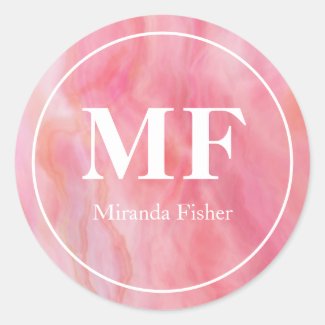 Elegant Pink Watercolor Agate Pattern - Monogram   Classic Round Sticker