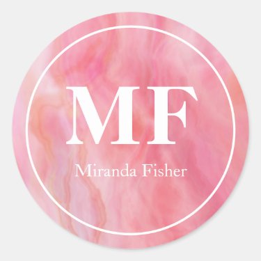 Elegant Pink Watercolor Agate Pattern - Monogram  
