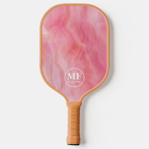 Elegant Pink Watercolor Agate Pattern - Monogram Pickleball Paddle