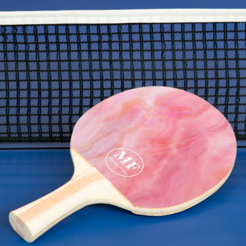 Elegant Pink Watercolor Agate Pattern _ Monogram Ping Pong Paddle