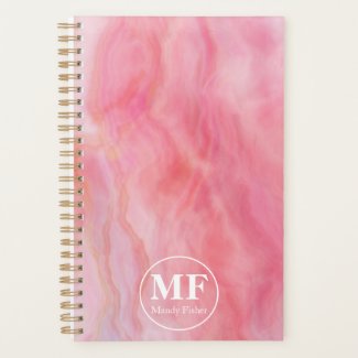 Elegant Pink Watercolor Agate Pattern - Monogram Planner