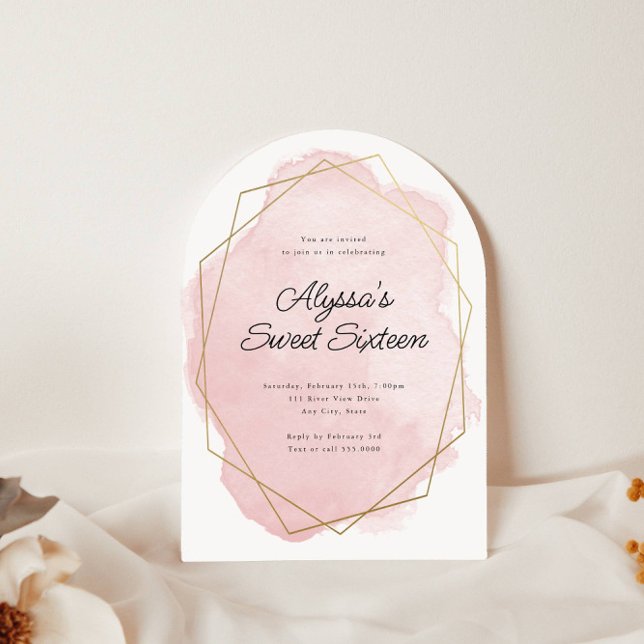 Elegant Pink Watercolor Arched Sweet 16 Birthday Invitation (Creator Uploaded)