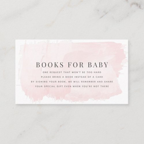 Elegant Pink Watercolor Baby Shower Book Request Business Card