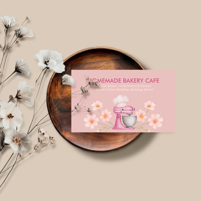 Elegant Pink Watercolor Bakery Logo Floral Business Card (Creator Uploaded)