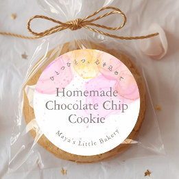 Elegant Pink Watercolor Bakery Product Name Classic Round Sticker