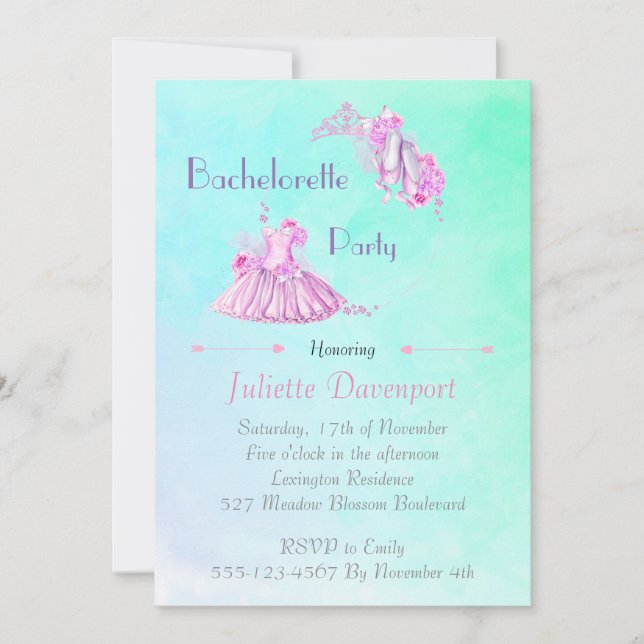 Elegant Pink Watercolor Ballet Bachelorette Party Invitation (Front)