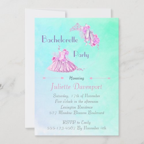 Elegant Pink Watercolor Ballet Bachelorette Party Invitation
