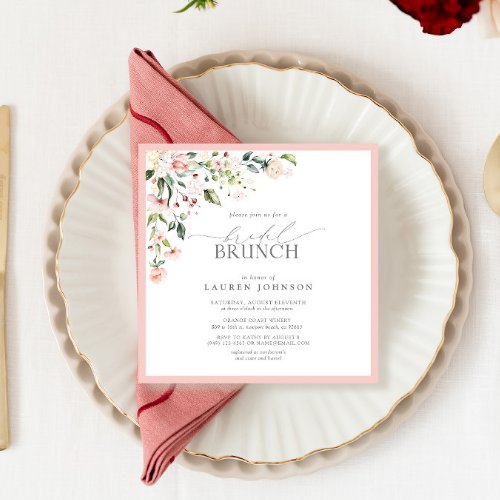 Elegant Pink Watercolor Botanical Bridal Brunch Invitation