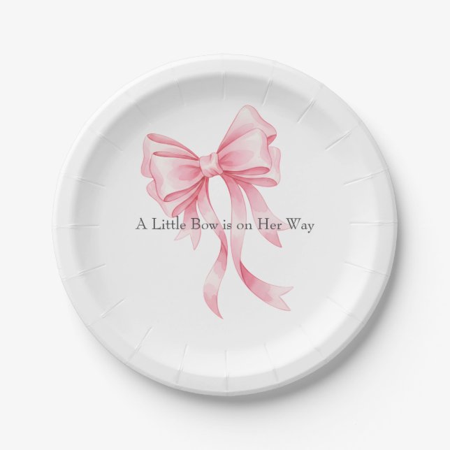 Elegant Pink Watercolor Bow Baby Shower  Paper Plates (Front)