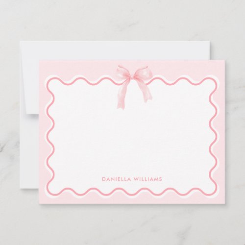 Elegant Pink Watercolor Bow Personalized Note Card