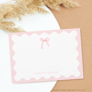 Elegant Pink Watercolor Bow Personalized Note Card