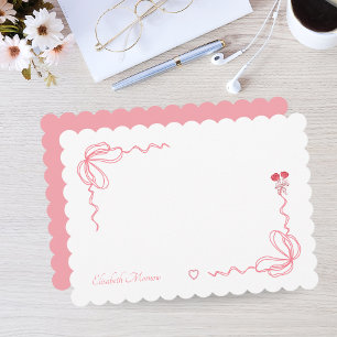 Elegant Pink Watercolor Bow Personalized Note Card