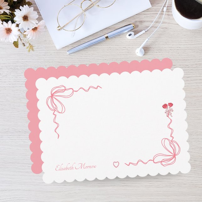 Elegant Pink Watercolor Bow Personalized Note Card (Elegant Watercolor Bow Personalized Note Cards)