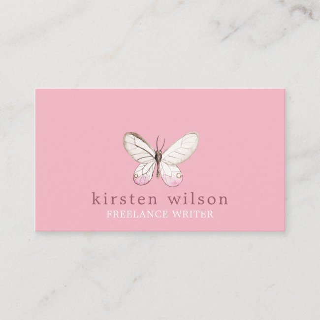 Elegant Pink Watercolor Butterfly Business Card