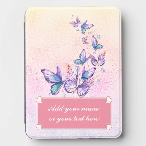 Elegant Pink Watercolor Butterfly Custom Name Kindle Cover