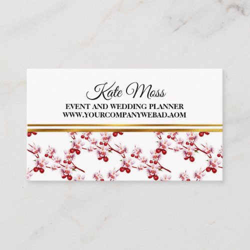 Elegant pink watercolor cherry blossom business card