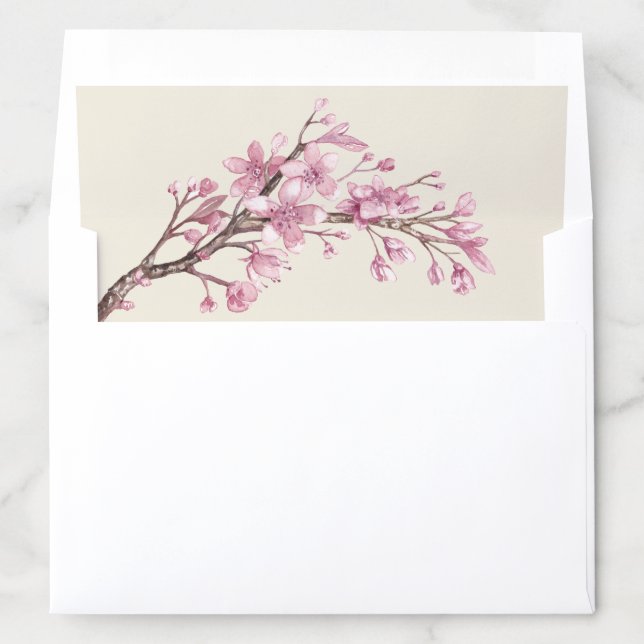 Elegant Pink Watercolor Cherry Blossom Wedding Envelope Liner (In Envelope)