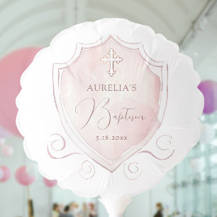 Elegant Pink Watercolor Crest Baptism Balloon