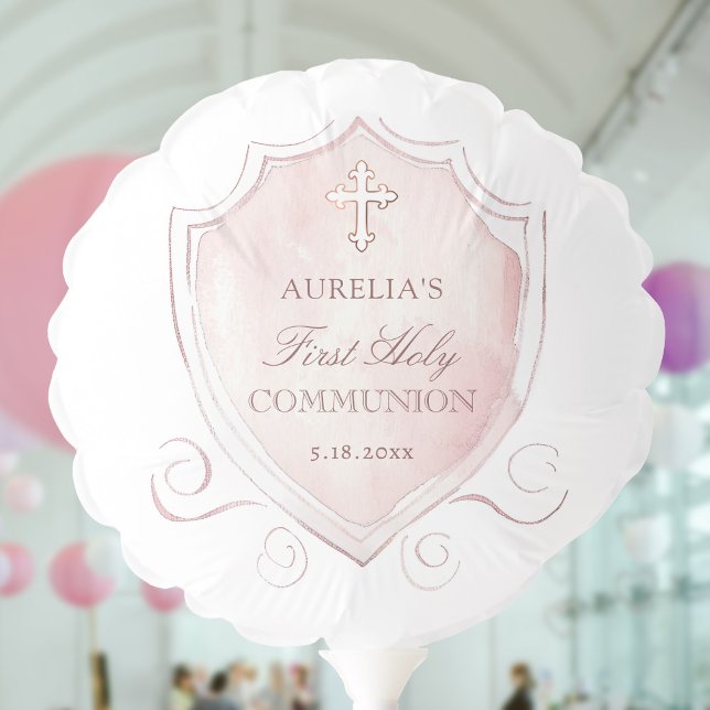 Elegant Pink Watercolor Crest First Communion Balloon (Creator Uploaded)