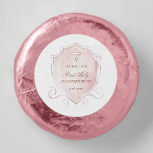 Elegant Pink Watercolor Crest First Communion Dipped Oreo Cookie Favors