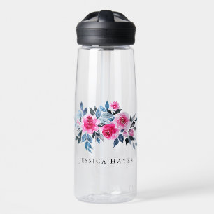 Elegant Pink Watercolor Custom Text Water Bottle