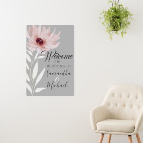 Elegant Pink Watercolor Flora Wedding Welcome Foam Board