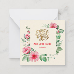 Elegant Pink Watercolor Floral and Thank You Note Card