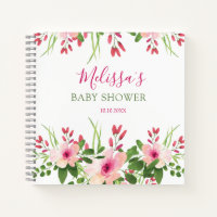 Elegant Pink Watercolor Floral Baby Shower Guest  Notebook
