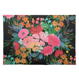 Elegant Pink watercolor Floral Bouquet Design Cloth Placemat