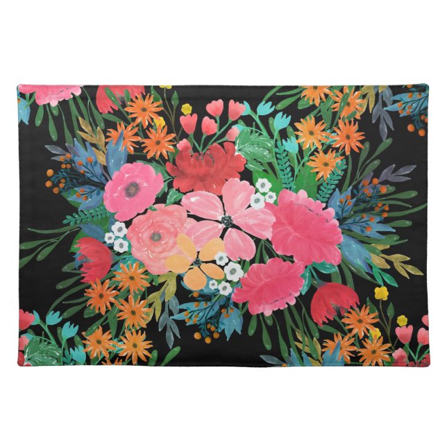 Elegant Pink watercolor Floral Bouquet Design Cloth Placemat (Front)