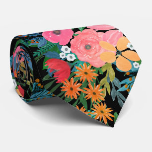 Elegant Pink watercolor Floral Bouquet Design Neck Tie