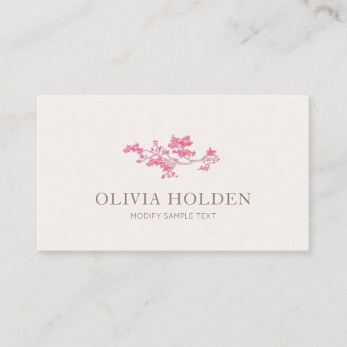 Elegant Pink Watercolor  Floral Branch Business Card