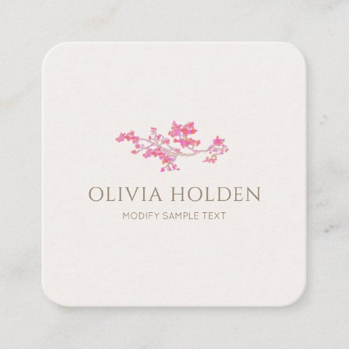 Elegant Pink Watercolor  Floral Branch Square Business Card