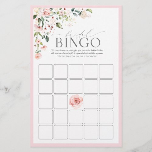 Elegant Pink Watercolor Floral Bridal Bingo Game