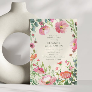 Elegant Pink Watercolor Floral Bridal Brunch Invitation