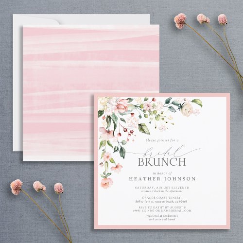 Elegant Pink Watercolor Floral Bridal Brunch Invitation