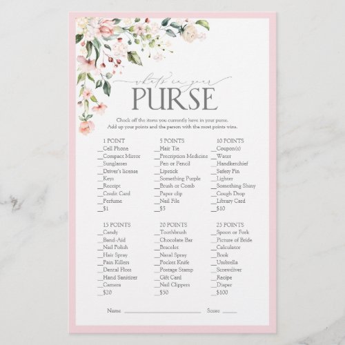 Elegant Pink Watercolor Floral Bridal Shower Game