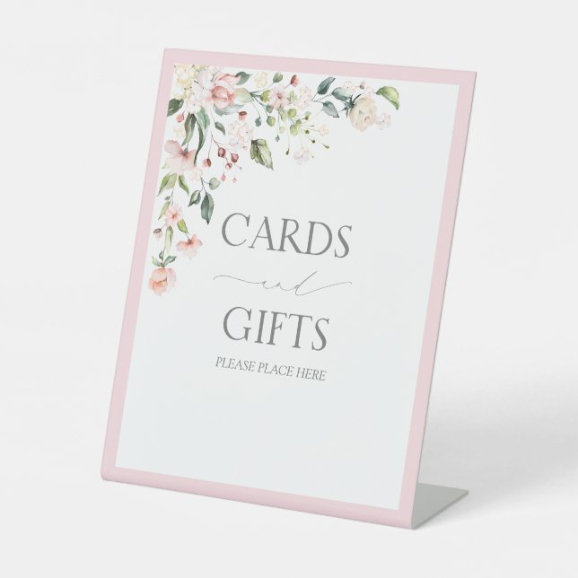Elegant Pink Watercolor Floral Bridal Shower Gift Pedestal Sign (Front)