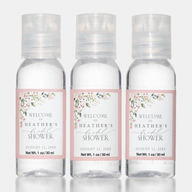 Elegant Pink Watercolor Floral Bridal Shower Hand Sanitizer (Set)