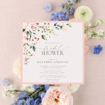 Elegant Pink Watercolor Floral Bridal Shower Invitation by elegant_invites_ at Zazzle