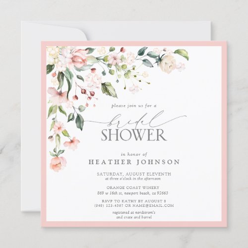 Elegant Pink Watercolor Floral Bridal Shower Invitation