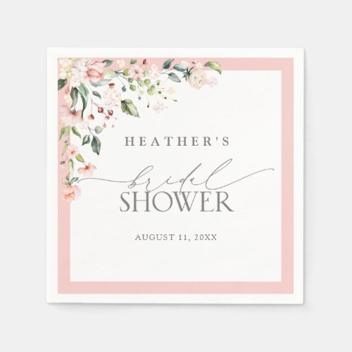 Elegant Pink Watercolor Floral Bridal Shower Napkins