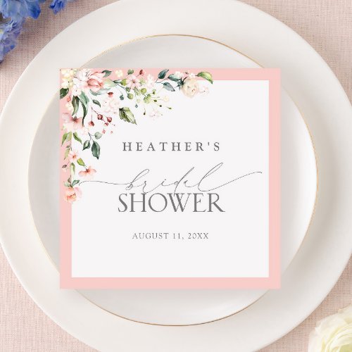 Elegant Pink Watercolor Floral Bridal Shower Napkins