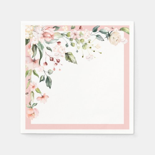 Elegant Pink Watercolor Floral Bridal Shower Napkins