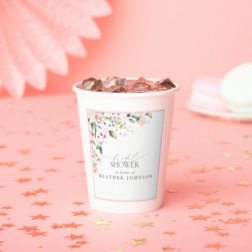 Elegant Pink Watercolor Floral Bridal Shower Paper Cups