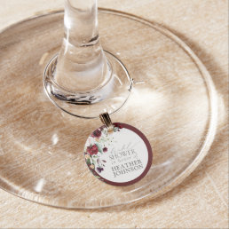 Elegant Pink Watercolor Floral Bridal Shower Wine  Wine Charm