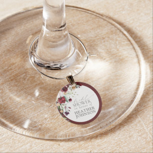 Elegant Pink Watercolor Floral Bridal Shower Wine Wine Charm