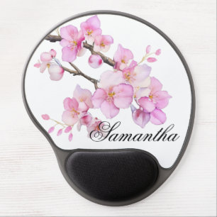 Elegant pink watercolor floral cherry blossoms gel mouse pad