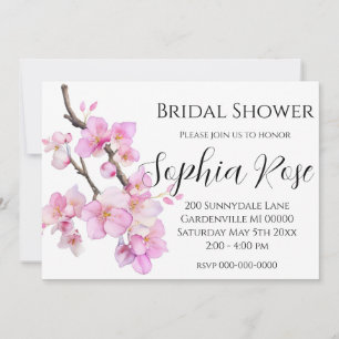 Elegant pink watercolor floral cherry blossoms invitation