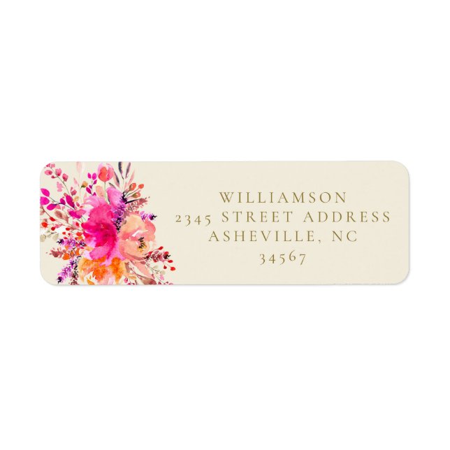 Elegant Pink Watercolor Floral Chic Return Address Label (Front)